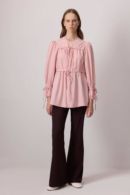 Touché Privé -  Gathered Poplin Tie-Waist Tunic - Cotton Blend: Açık Pembe / 38