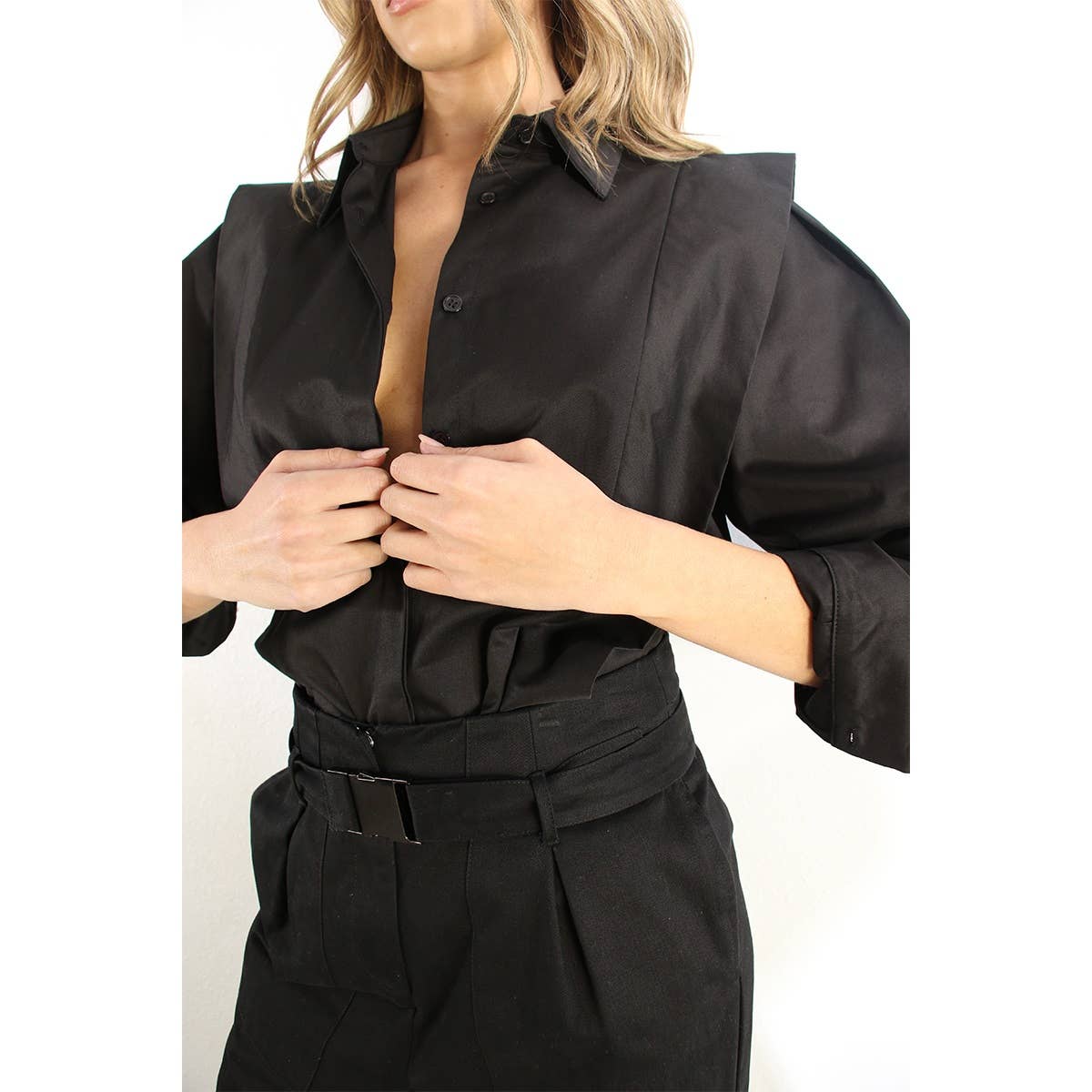 Mulla - SHOULDER LINE FOLD SHIRTS: BLACK / S