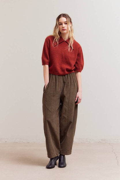 Grade & Gather - 42034 - 3/4 SHORT SLEEVE COLLAR NECK KNIT TOP: CITRON / Contemporary / LARGE