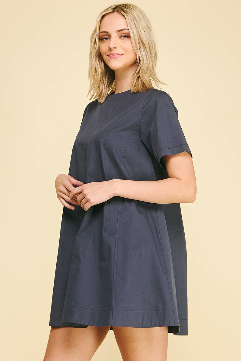 PINCH - TUNIC MINI DRESS WITH TUCKED DETAIL AT BACK - 6756D: DEEP NAVY / M