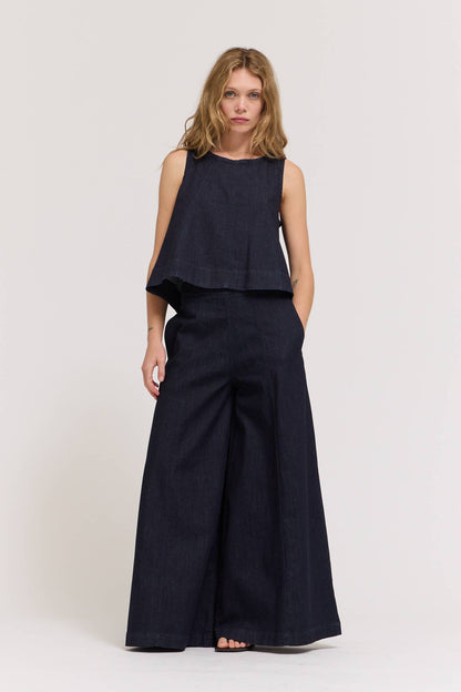 Grade & Gather - 42175BD - DENIM FLARE TANK: DEEP INDIGO / Contemporary / LARGE