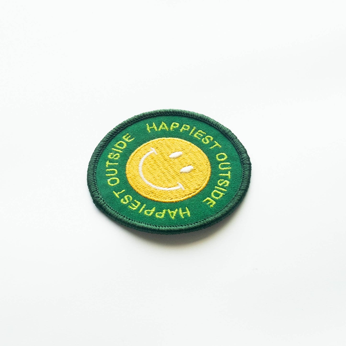 Union Made - Happiest Outside Embroidered Iron on Patch - Smiley Face: Yes