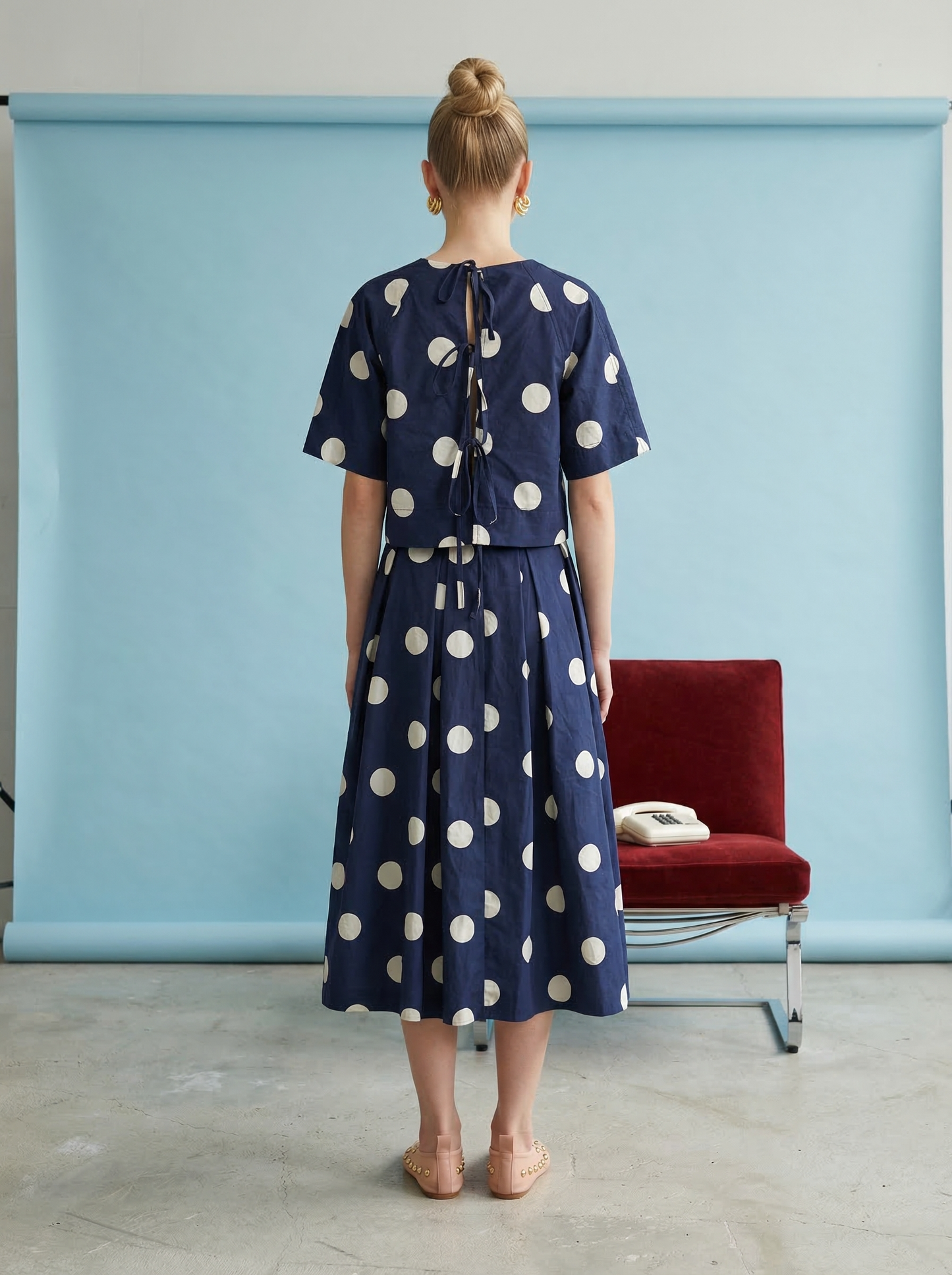 Heyson - JOT1116 Polka Dot Back-Tie Top: CREAM / S
