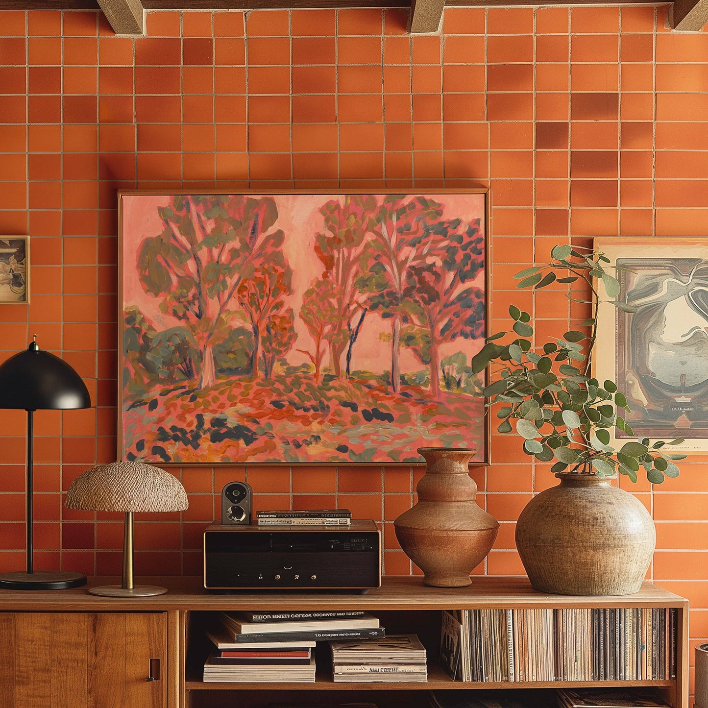 El Baker Art - Antique Pink Western Tree Landscape Print: Unframed, Giclee Paper Print Only / 12×16