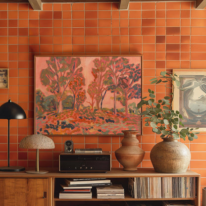 El Baker Art - Antique Pink Western Tree Landscape Print: Unframed, Giclee Paper Print Only / 12×16