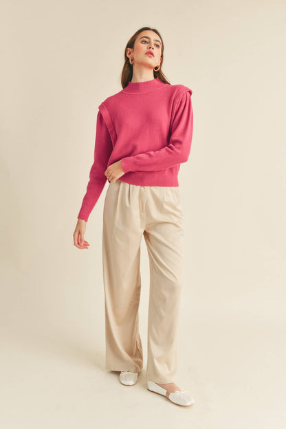 &MERCI - MOCK NECK SHOULDER DETAIL SWEATER MSW10296: IVORY / M