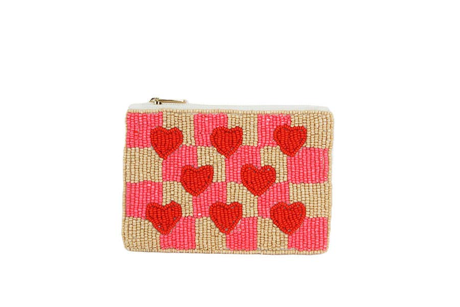 Nima Accessories Inc - Ladies Heart Pattern Fully Beaded Coin Purse