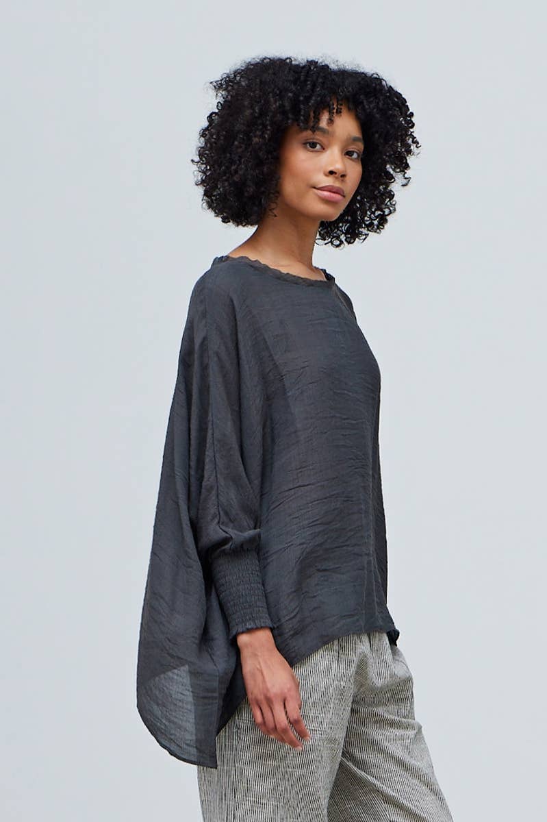Grade & Gather - 40250PP - SMOCKED SLEEVE BLOUSE: CHARTREUSE / MEDIUM/LARGE
