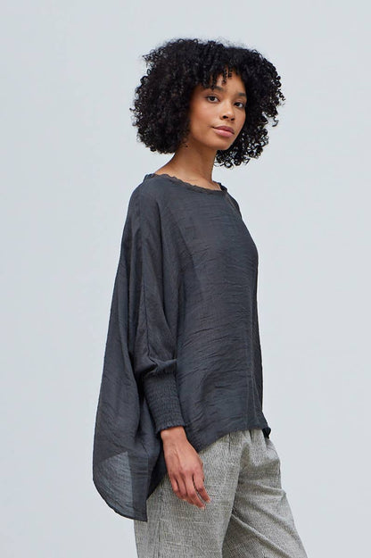 Grade & Gather - 40250PP - SMOCKED SLEEVE BLOUSE: CHARTREUSE / MEDIUM/LARGE