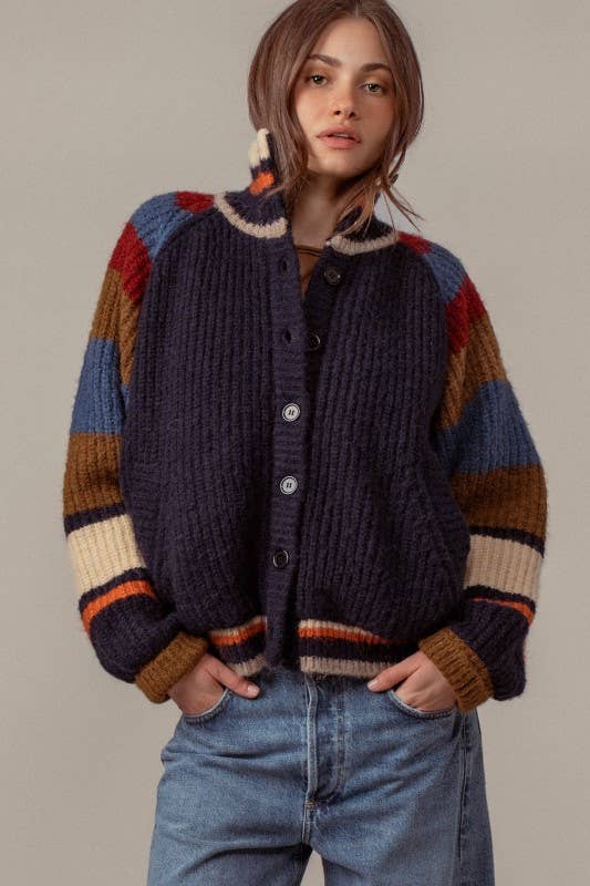 Fashion Week - Plush Fleece-Lined Sweater Cardigan Jacket: Navy / SM-ML/3-3