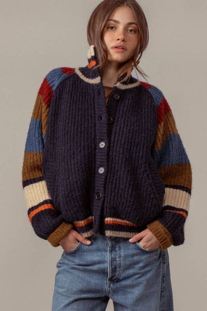 Fashion Week - Plush Fleece-Lined Sweater Cardigan Jacket: Navy / SM-ML/3-3