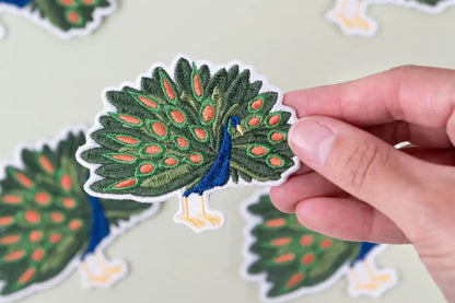 Field Trip Threads - Peacock Embroidered Iron On Patch Bird Feather Hats Jackets