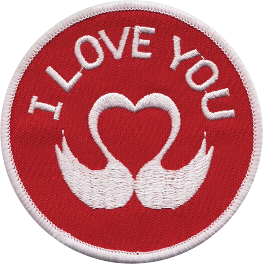 Square Deal Recordings & Supplies - Patch - "I Love You" - With Swans Creating A Heart Symbol