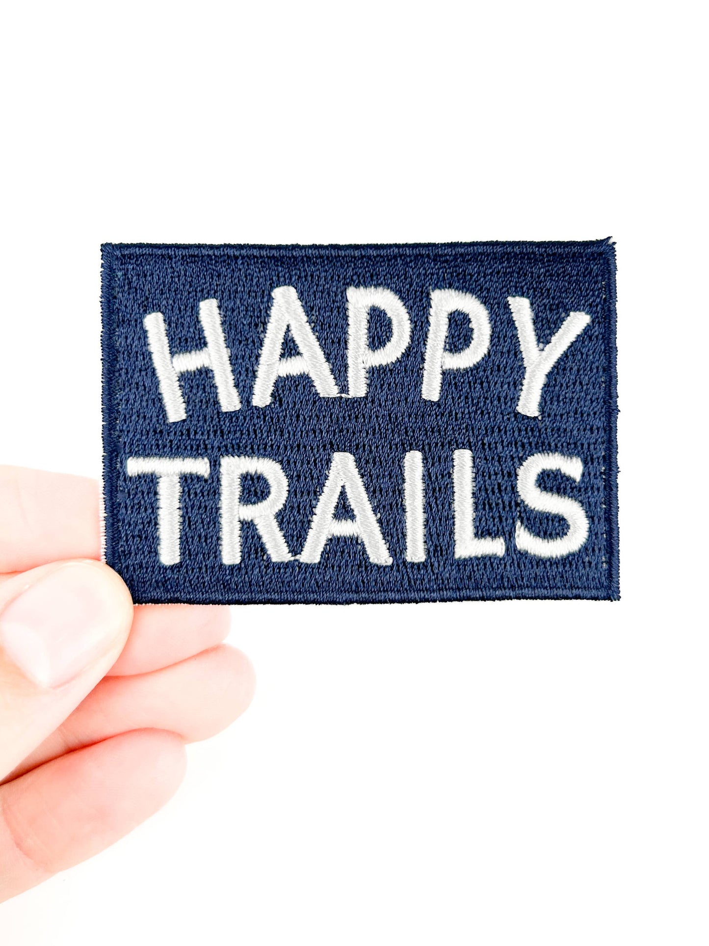 Field Trip Threads - Happy Trails Embroidered Iron-On Patch in Navy & White