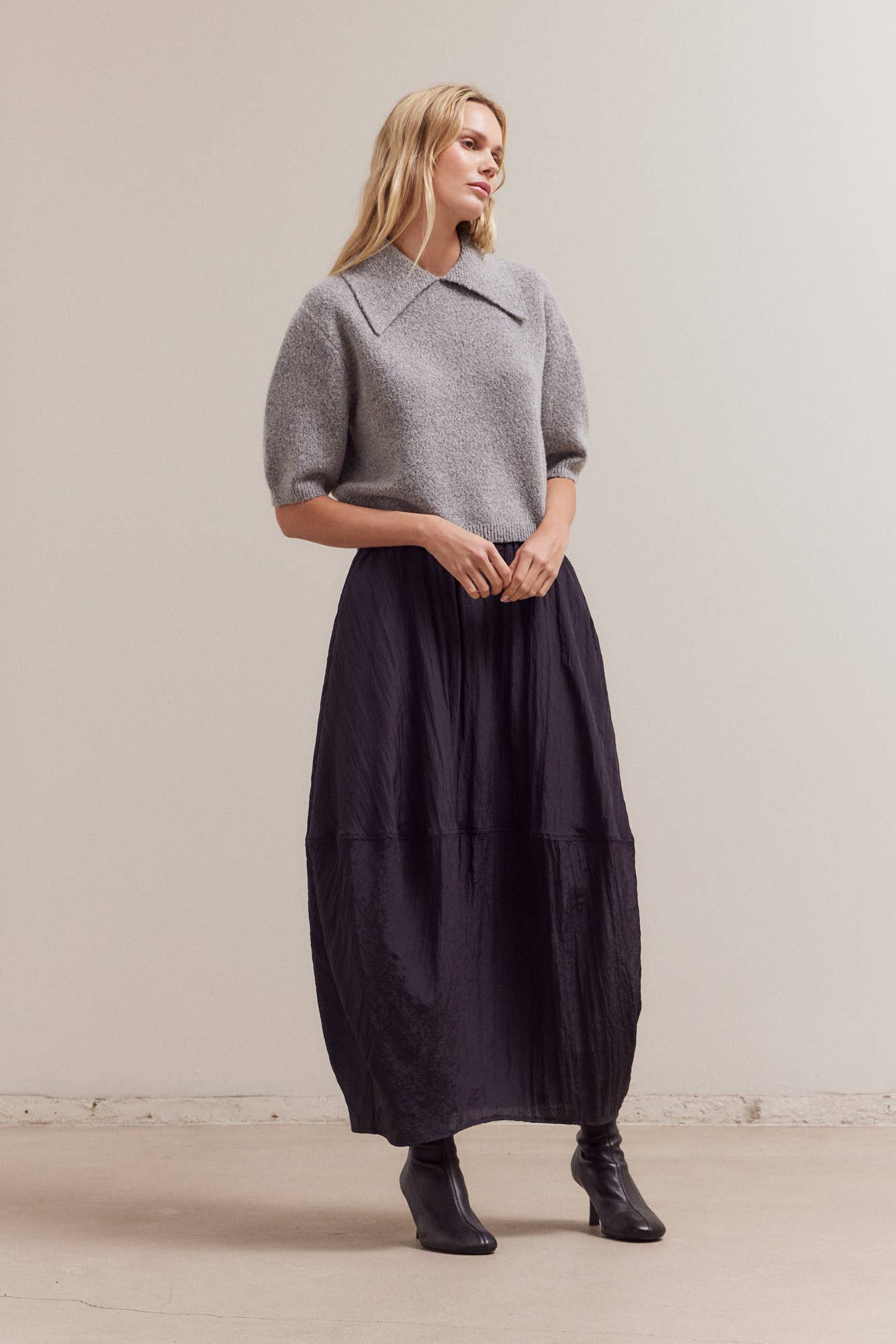 Grade & Gather - 42034 - 3/4 SHORT SLEEVE COLLAR NECK KNIT TOP: CITRON / Contemporary / LARGE