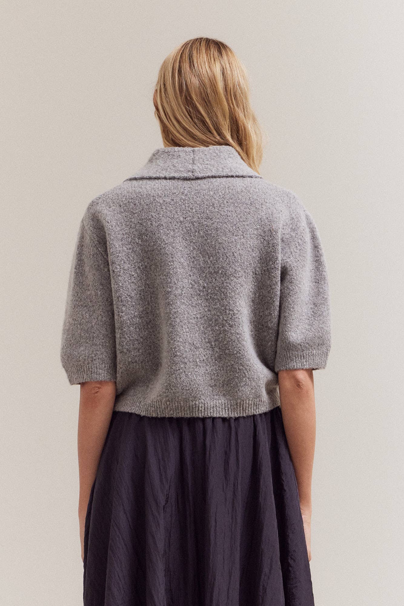 Grade & Gather - 42034 - 3/4 SHORT SLEEVE COLLAR NECK KNIT TOP: IRISH CREAM / Contemporary / SMALL