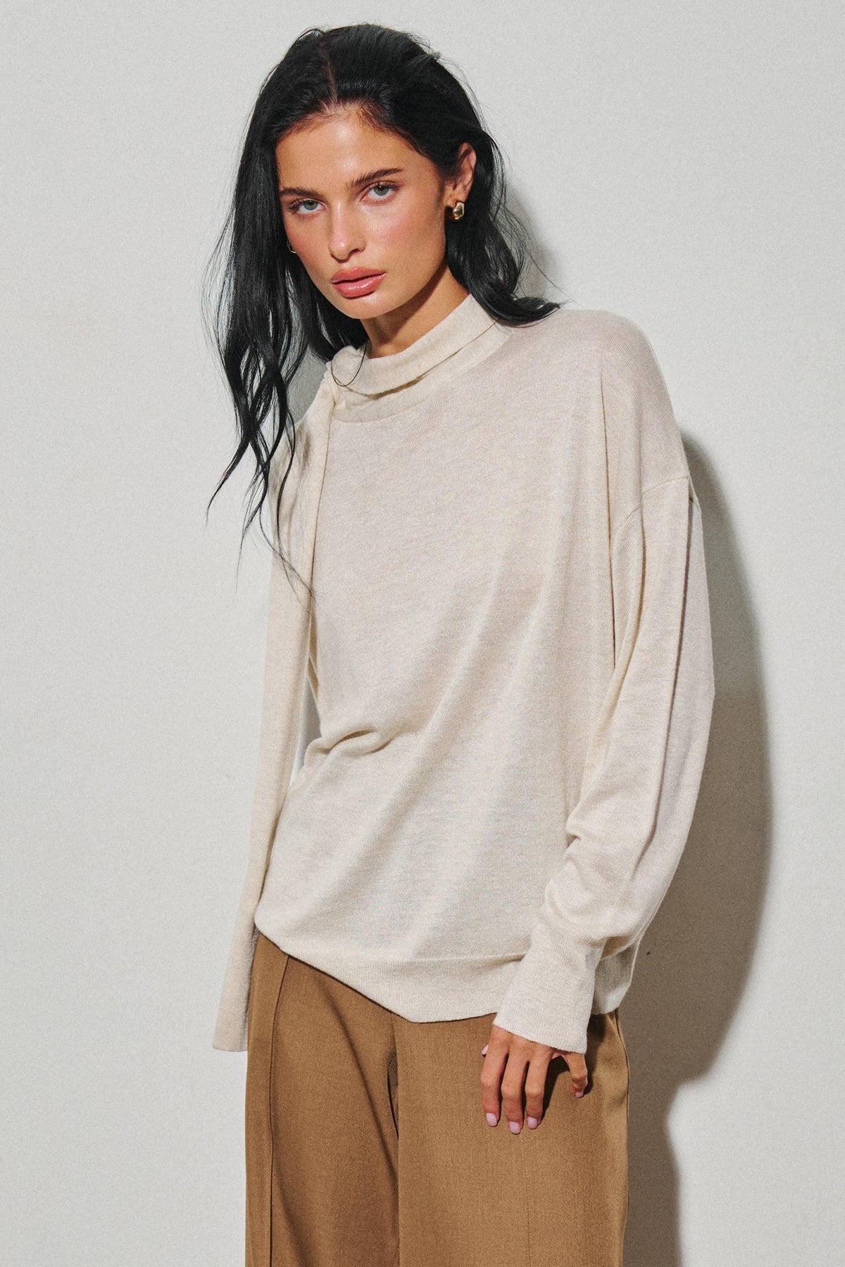 BEIGE BOTANY - M0009T LADIES KNIT PULLOVER SWEATER W/ SCARF: Oat / SM