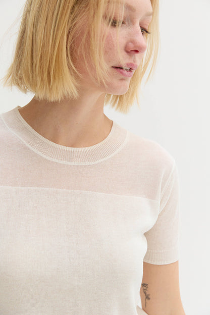 Crescent - CT9676 - Uri Short Sleeve Sheer Knit Top: IVORY / S