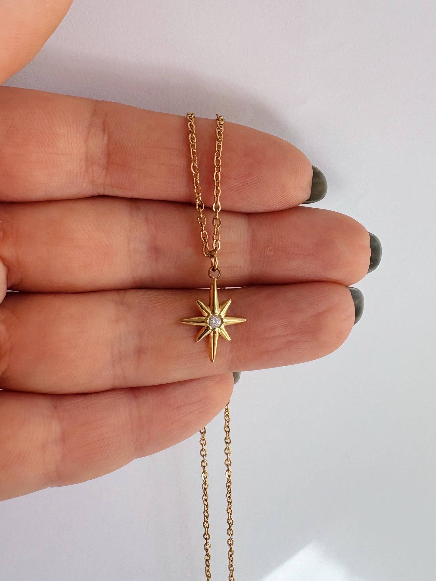 GeoMetricGem - Twinkle Charm Necklace ~  Gold Plated Stainless Steel Star