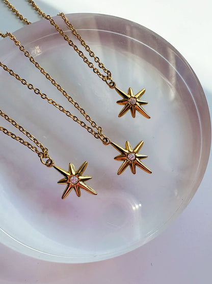 GeoMetricGem - Twinkle Charm Necklace ~  Gold Plated Stainless Steel Star