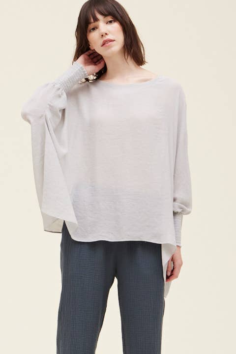 Grade & Gather - 40250PP - SMOCKED SLEEVE BLOUSE: CHARTREUSE / MEDIUM/LARGE