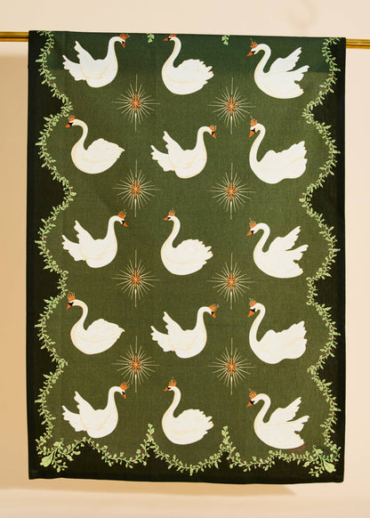 One & Only Paper - Celestial Swans Green Tea Towel