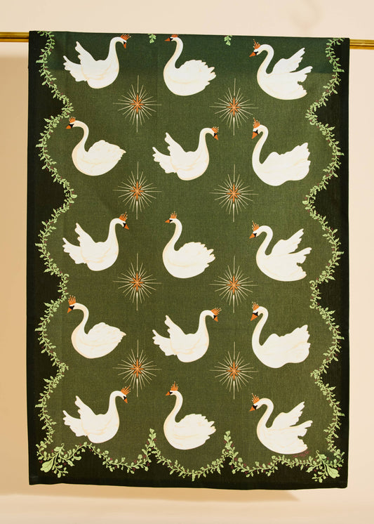 One & Only Paper - Celestial Swans Green Tea Towel