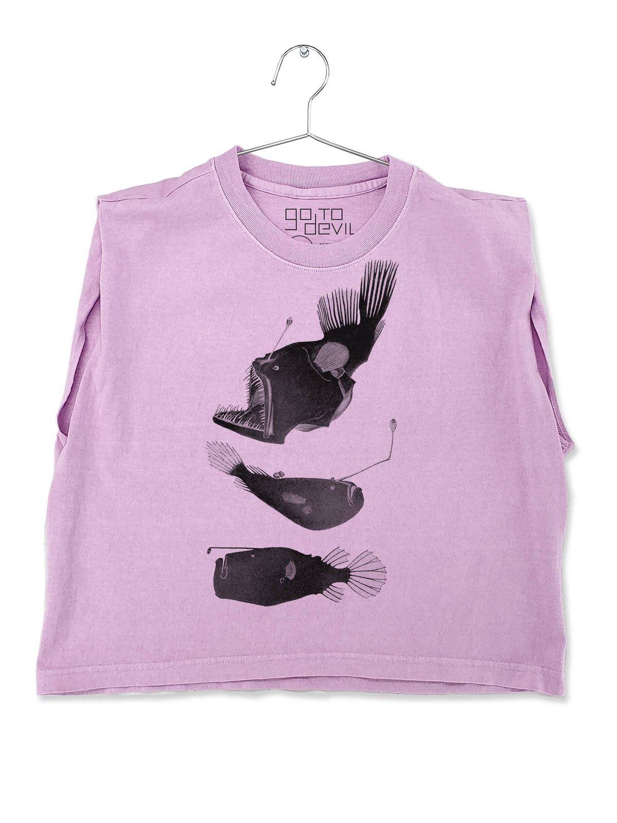 Go To Devil - Deep Fish Joan Heavyweight Muscle Tee: Off White / Md