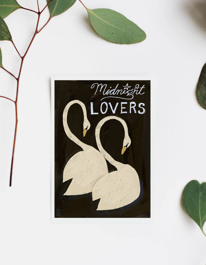 Pascale Berkowitz Studio Art - Swans: Midnight Lovers Giclée Fine Art Print: 11x14