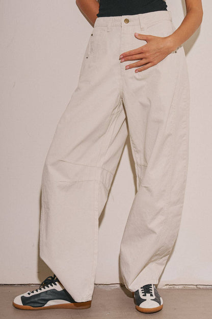 BEIGE BOTANY - A4108P-1 LADIES WOVEN COTTON WIDE LEG BARREL PANTS: Vintage Navy / M