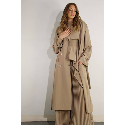 Mulla - BACK PLEATED TRENCH COAT: ASH TAUPE / M