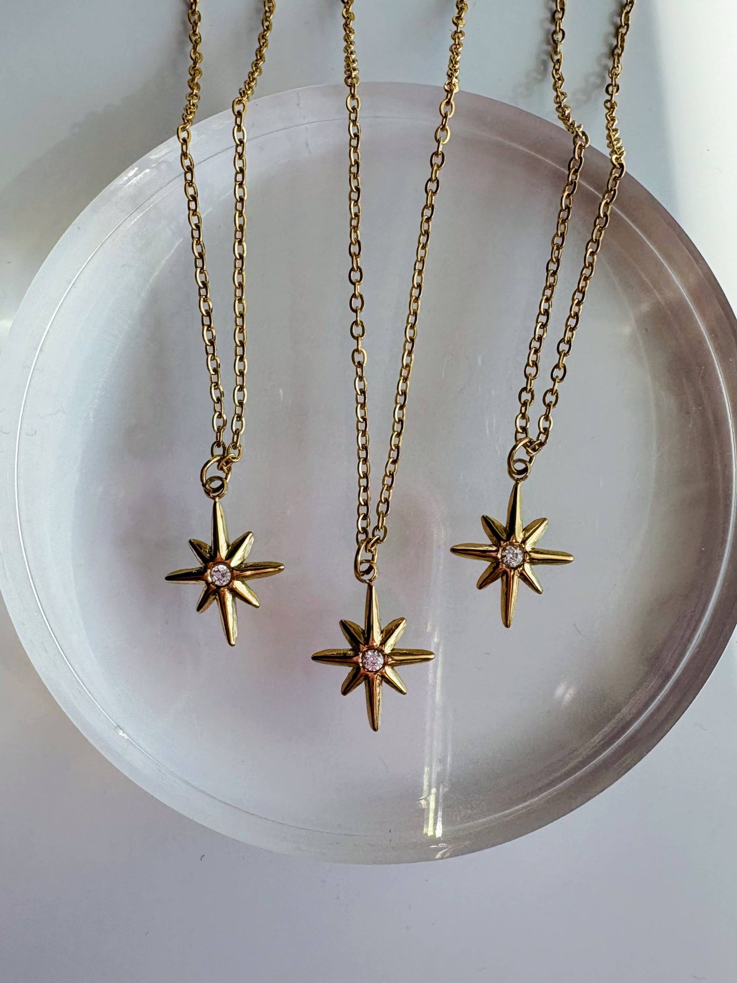 GeoMetricGem - Twinkle Charm Necklace ~  Gold Plated Stainless Steel Star