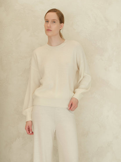 Lèmme - Ribbed crewneck sweater in cashmere blend with balloon sleeves: Ceruleo / L