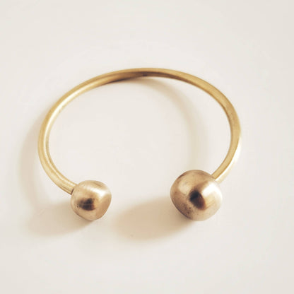Bisjoux - Wood brass bangle cuff bracelet modern runway designer: 2 wood sphere