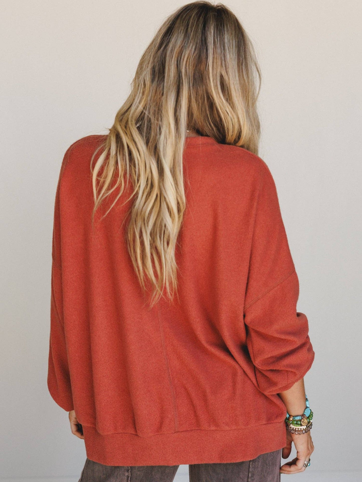 Three Bird Nest - Brayden Oversized Pullover - Rust: Rust / L