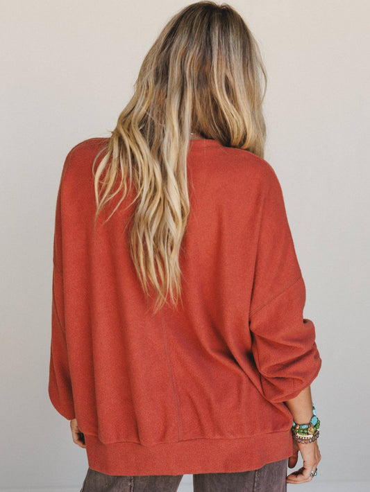 Three Bird Nest - Brayden Oversized Pullover - Rust: Rust / L