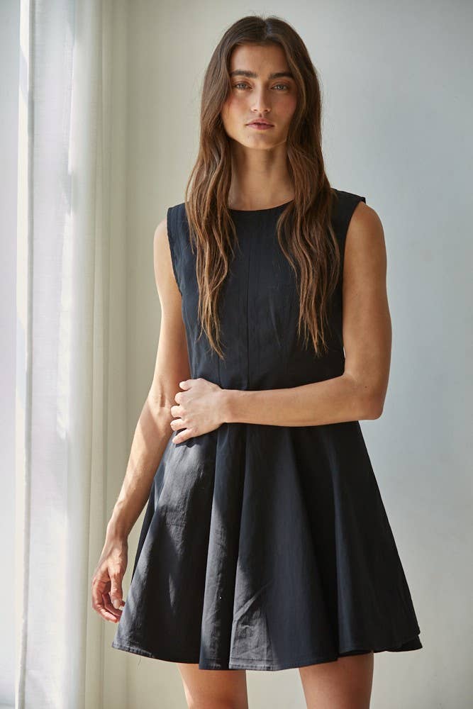 By Together - L8589 | Woven Cotton Nylon Spandex Flare Mini Dress: Black / M