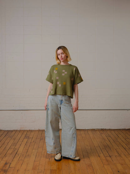 The Endery - Albers Short Sleeve Sweater Tee - Olivine: XS/S