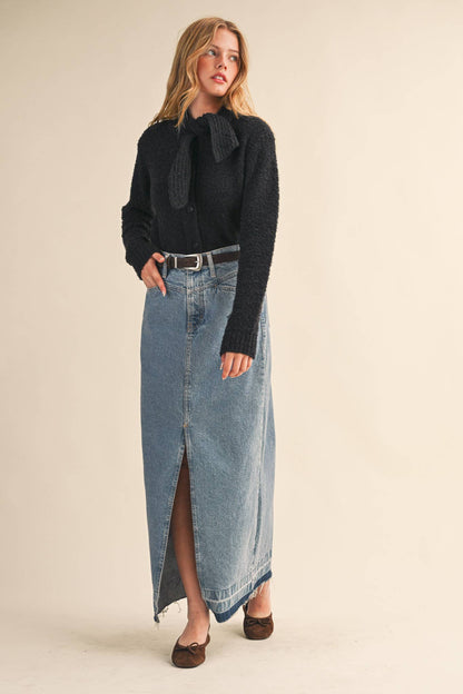 &MERCI - TYING NECK SWEATER CARDIGAN MSW11027: Black / M