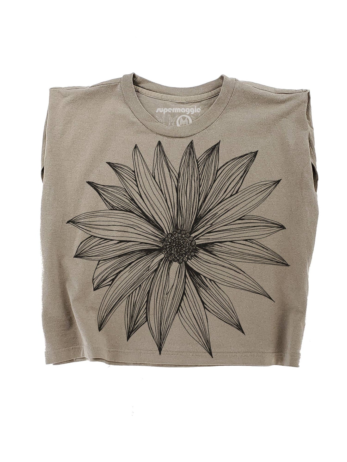 Supermaggie @ Faire - Big Flower Maisie Heavyweight Muscle Tee: Off Black / Lg