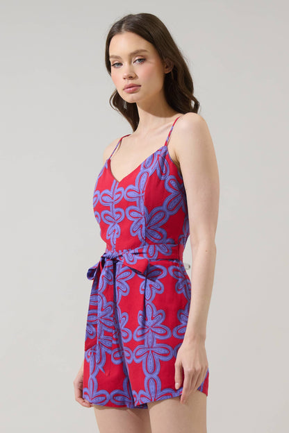 Sugarlips - Rory Floral Kirsten Tie Romper: CHERRY-MUL / XS