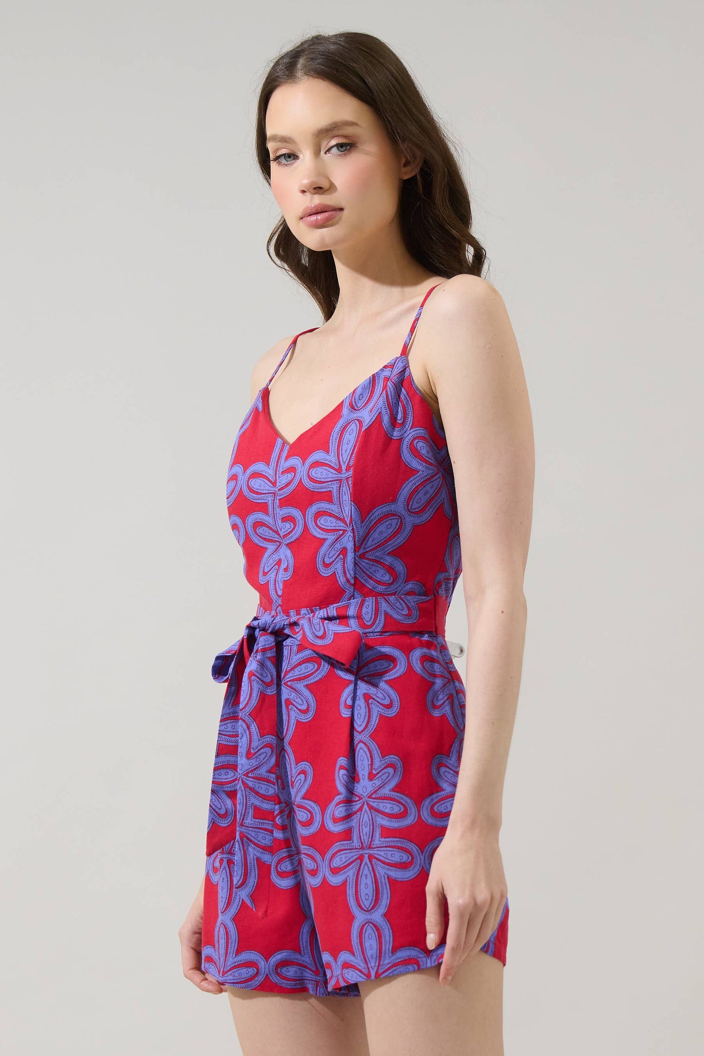 Sugarlips - Rory Floral Kirsten Tie Romper: CHERRY-MUL / L