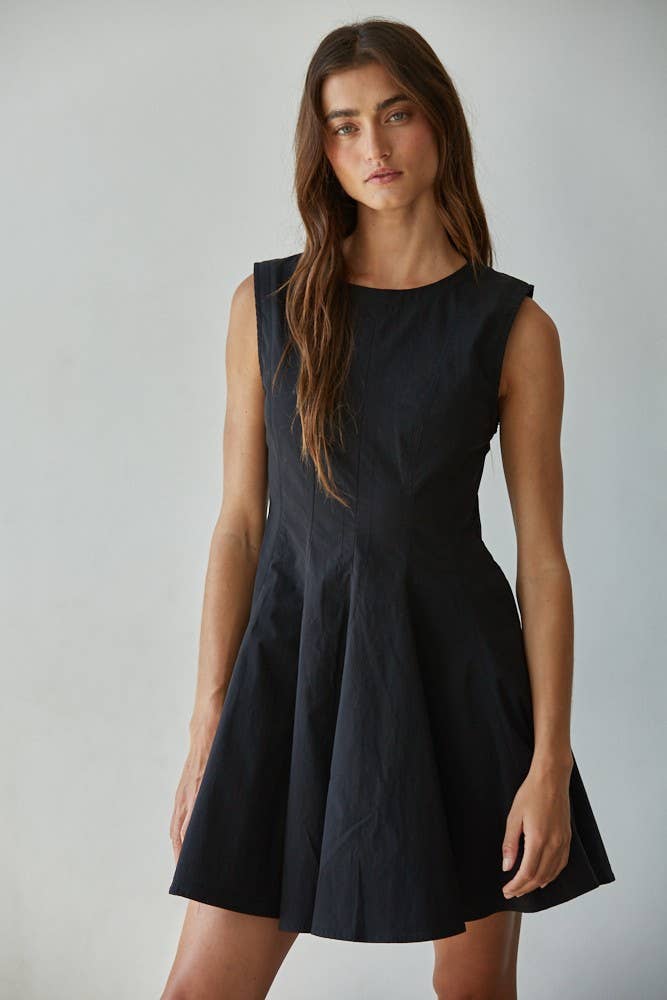 By Together - L8589 | Woven Cotton Nylon Spandex Flare Mini Dress: Black / M