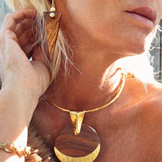Bisjoux - Brass wood spike sphere earrings handmade exclusive