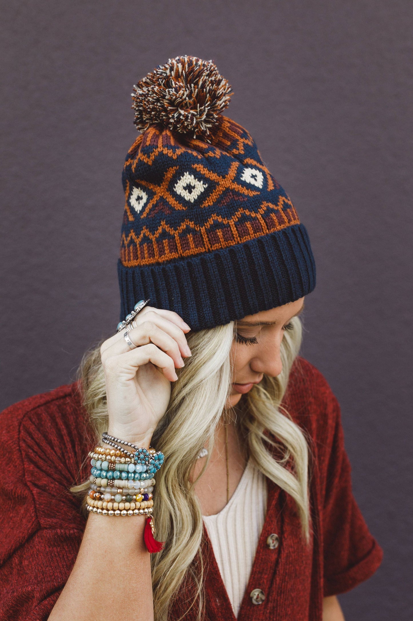 Three Bird Nest - Nili Pom Beanie - Camel Multi: OS