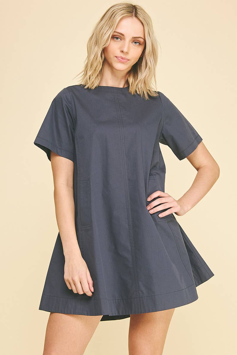 PINCH - TUNIC MINI DRESS WITH TUCKED DETAIL AT BACK - 6756D: DEEP NAVY / L