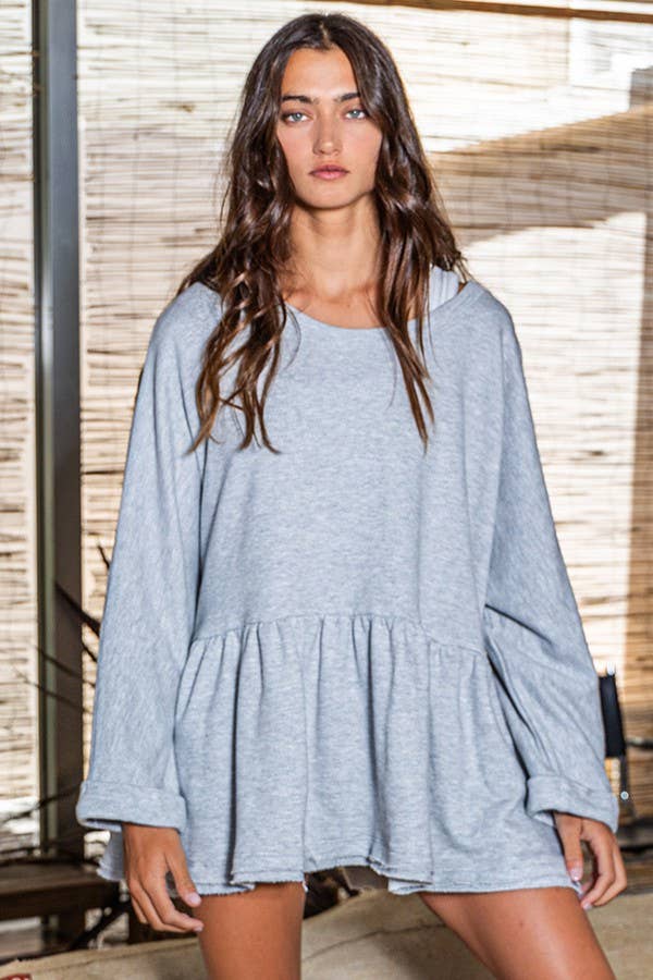 BUCKETLIST - T1164 Cotton French Terry Babyboll Top: CREAM / S-M-L (2-2-2)