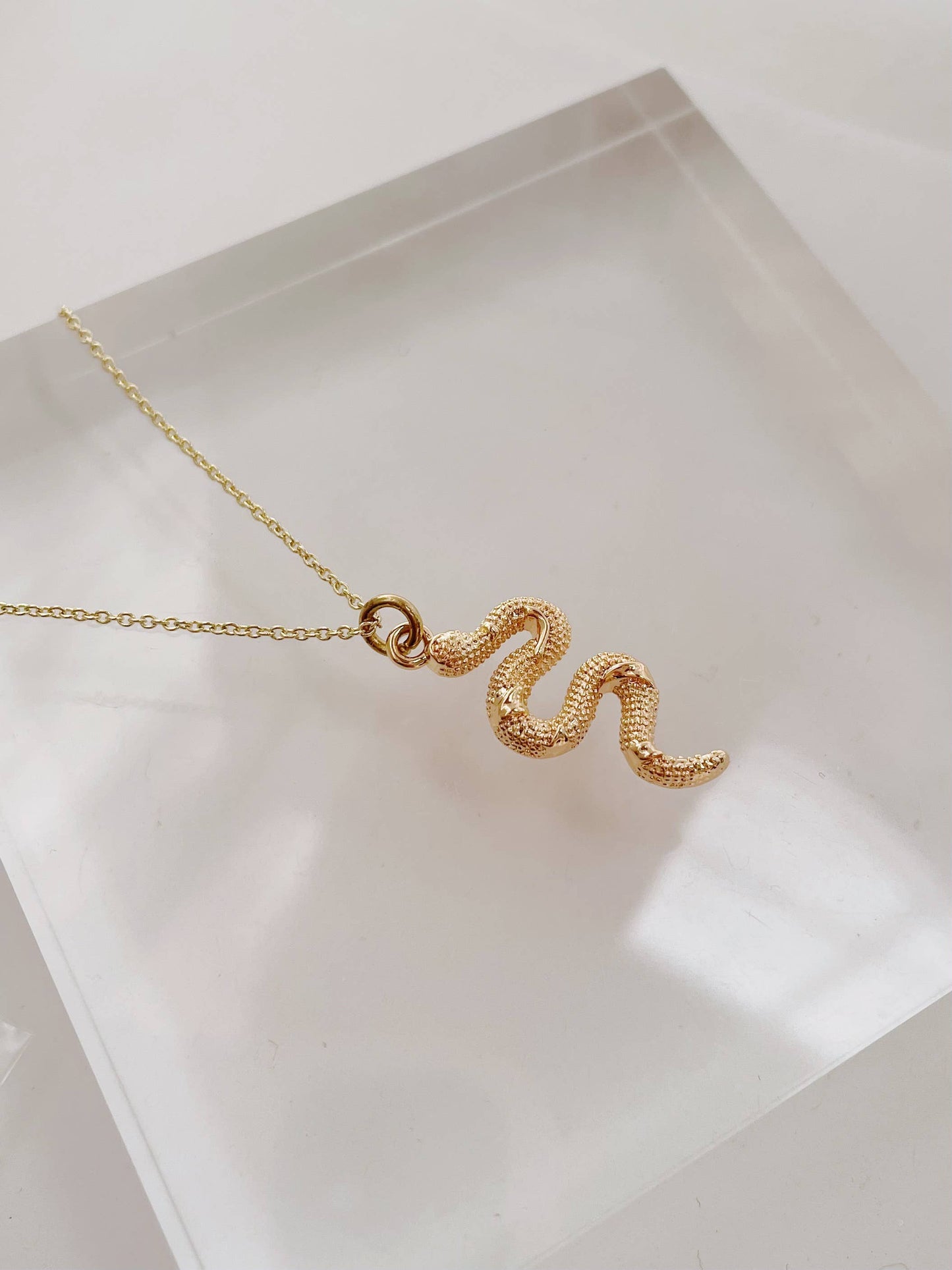 GeoMetricGem - Snake Necklace ~ Gold Plated Pendant on delicate chain
