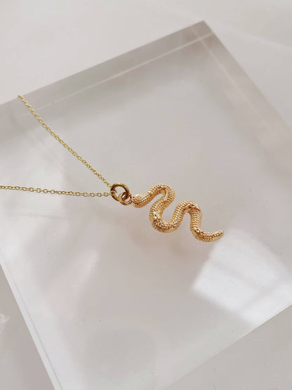 GeoMetricGem - Snake Necklace ~ Gold Plated Pendant on delicate chain