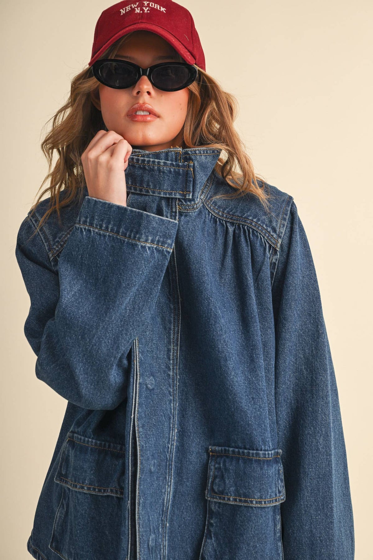 &MERCI - DENIM STAND COLLAR UTILITY JACKET MJK5157: DARK VINTAGE BLUE / S
